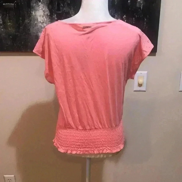 NWT Michael Michael Kors Blush Eyelet Shoulder Crop Top w/Wide Elastic Band XS - Picture 2 of 8